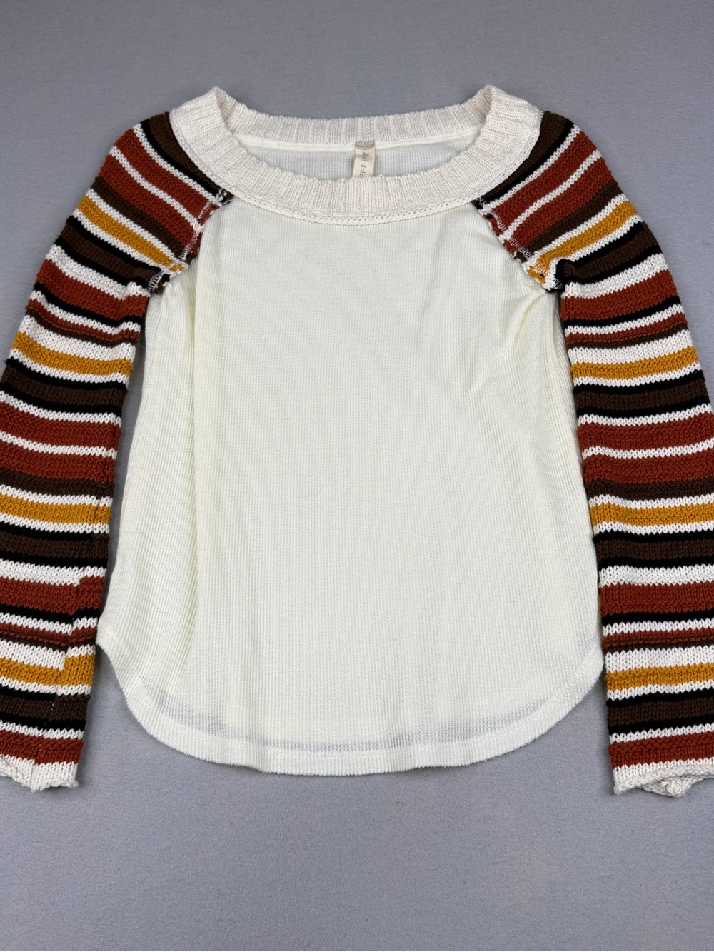 Altar’d State Waffle Knit Boho Thermal Top Striped Bell Sleeve Women’s S